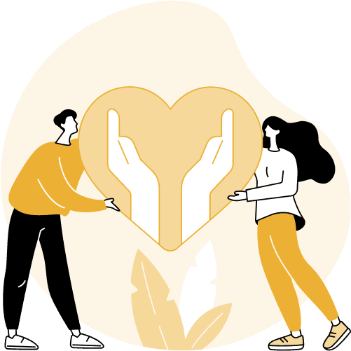 Man and woman holding heart shaped icon
